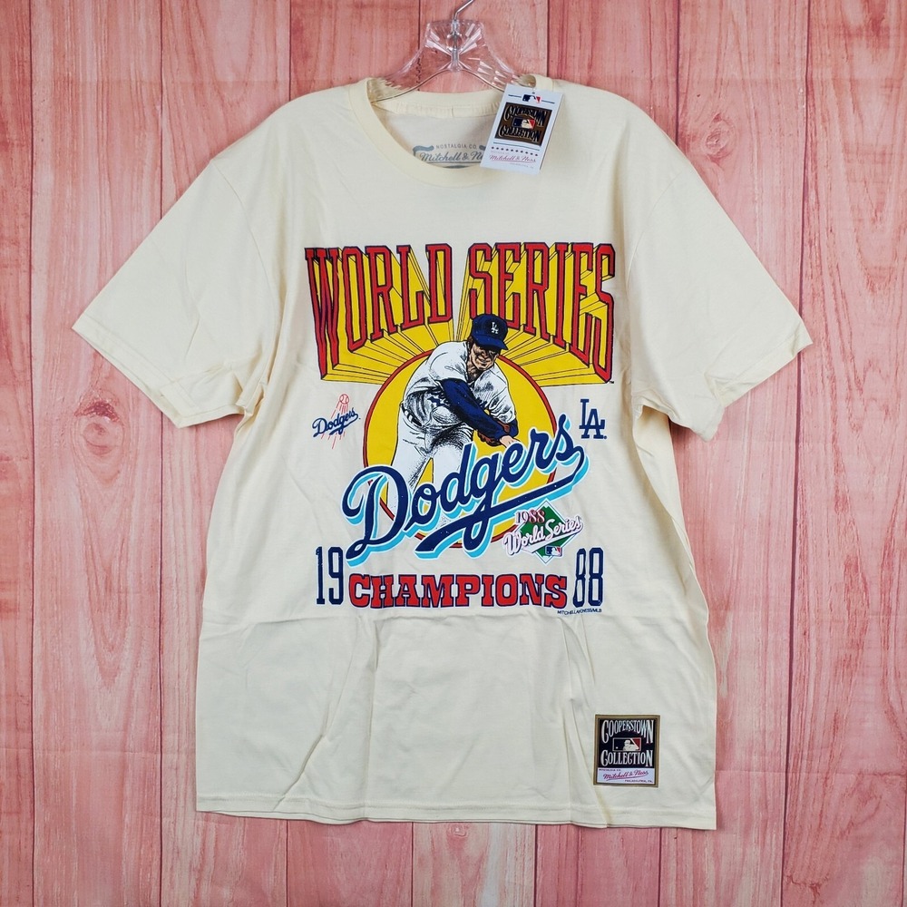 Mitchell & Ness‎ Mens T-Shirt Large Cream Los Angeles Dodgers Baseball Pullover